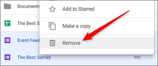 Selecione um arquivo, clique com o botão direito nele e clique em "Remover" para excluí-lo