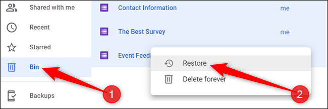 Como alternativa, clique em "Lixeira" no painel à esquerda, clique com o botão direito em um arquivo e clique em "Restaurar" para devolvê-lo à sua unidade.
