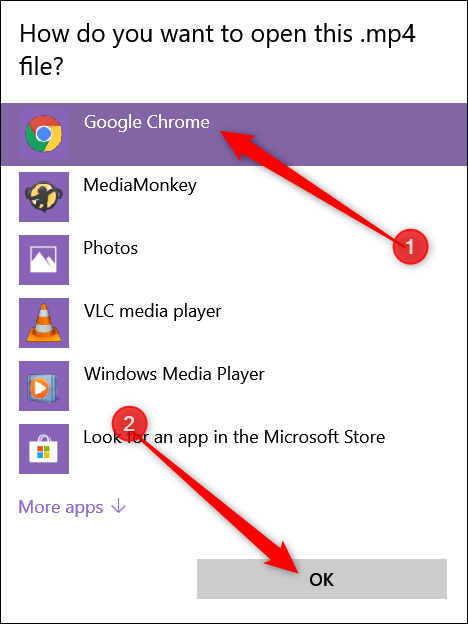 Se você não o vir na lista, clique em "Escolha outro aplicativo", clique em "Google Chrome" na janela que se abre e, a seguir, clique em "OK".