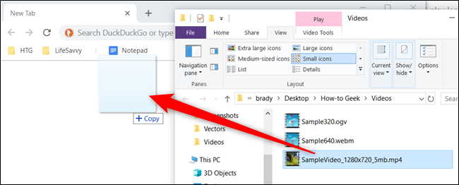 Alternativamente, basta arrastar o arquivo de vídeo para uma nova guia do Chrome e ele será aberto automaticamente.