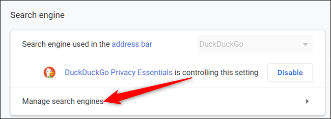Clique em "Gerenciar mecanismos de pesquisa" na seção Mecanismo de pesquisa.