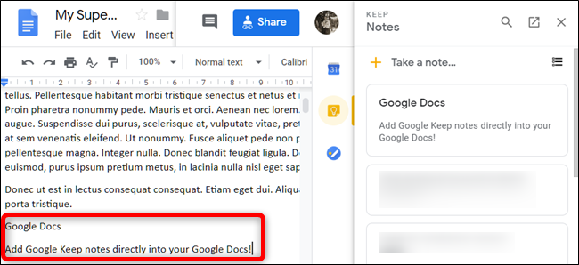 A nota é adicionada diretamente ao documento onde o cursor de texto estava.