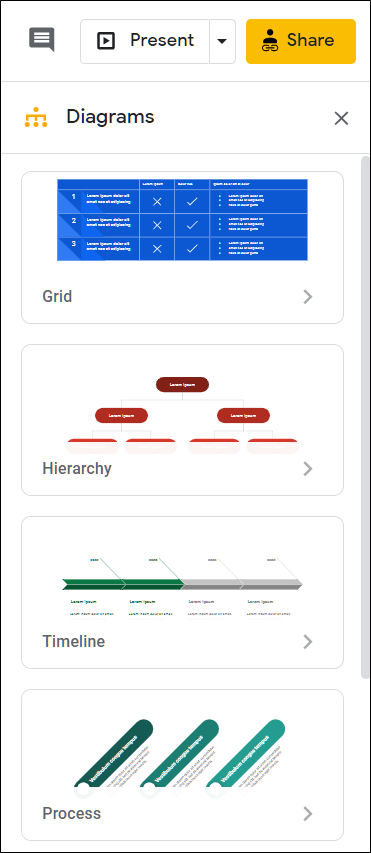 O menu de estilos de diagrama.