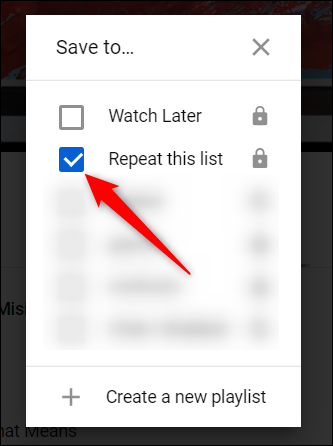 Clique na caixa de seleção ao lado da nova lista de reprodução.