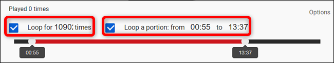 Defina manualmente quantas vezes ele será repetido e qual parte do vídeo será repetida.