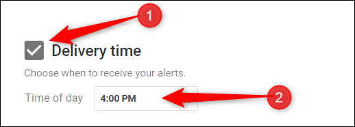 Altere a hora de entrega clicando na caixa de seleção ao lado de "Entrega" e, em seguida, especificando uma hora.