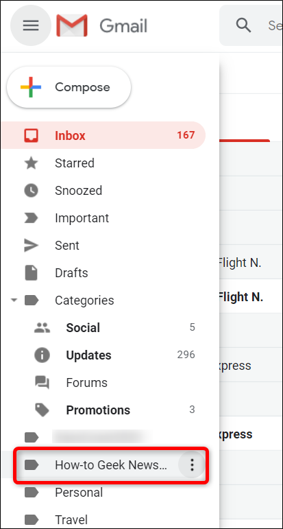 O painel lateral do Gmail. 