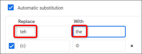 Você pode usar este recurso como uma correção automática dentro do seu documento para substituir automaticamente palavras com erros ortográficos.