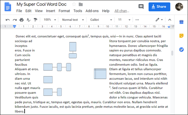 A opção "Wrap Text" usada em um documento do Google.