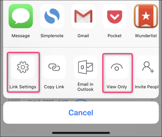configurações de link e botões de visualização apenas no iOS