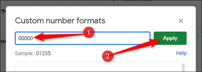 Digite cinco zeros no campo de texto e clique em "Aplicar" para criar o formato personalizado.