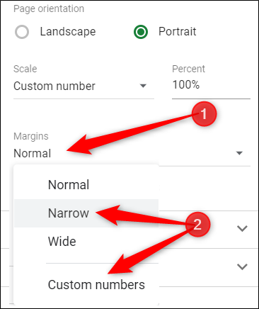 Altere as margens das células para "Narrow" ou "Custom numbers" para que caibam perfeitamente em uma página.