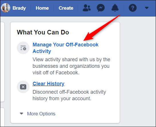 Clique em "Gerenciar sua atividade fora do Facebook" no lado direito da tela.