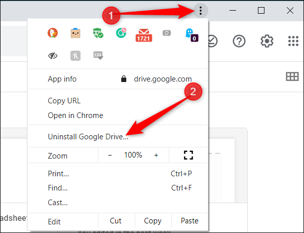 Clique nos três pontos e, em seguida, clique em “Desinstalar Google Drive”.