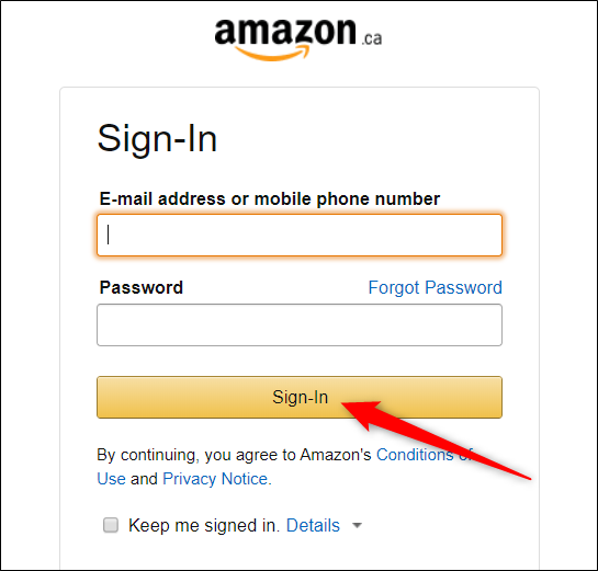 Digite suas credenciais da Amazon e clique em “Sign-in”.