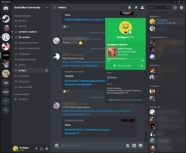 Interface de usuário do Discord