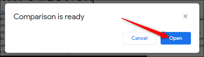 Quando a comparação estiver pronta, clique em "abrir" para abri-la.