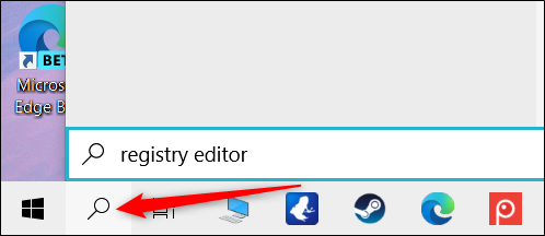 Clique no ícone Pesquisar e digite "Editor do Registro" na caixa de texto.