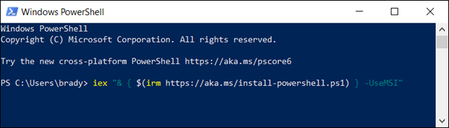 Digite o seguinte comando para baixar o pacote MSI do PowerShell.