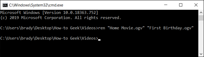 Digite o comando de renomeação na linha de comando e pressione Enter para executar o comando.