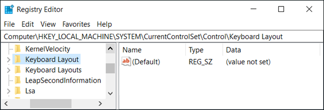 A opção "Layout do teclado" no "Editor do Registro".