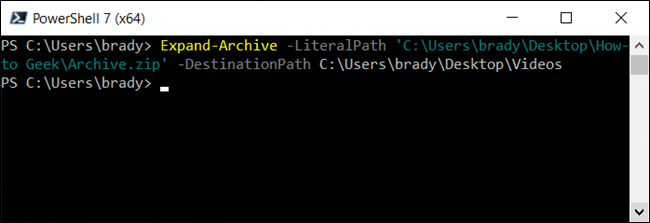 Descompacte um arquivo com o cmdlet Expand-Archive.