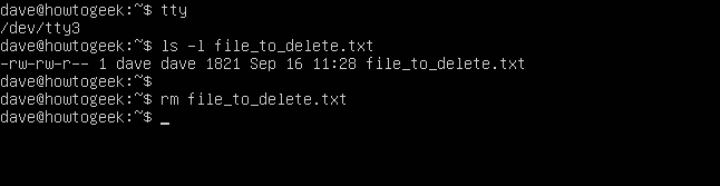 Arquivo excluído sem mensagem de erro em uma janela de terminal