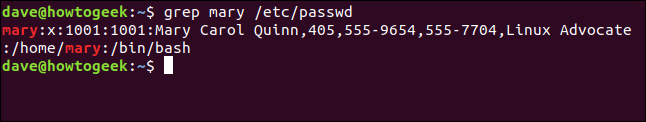grep mary / etc / passwd em uma janela de terminal