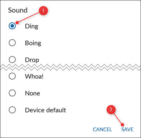 Escolha o som de notificação desejado e toque em "Salvar".