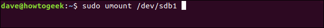 sudo umount / dev / sdb1 em uma janela de terminal