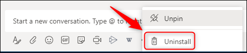 Selecione “Desinstalar” para desinstalar um aplicativo da janela de bate-papo.