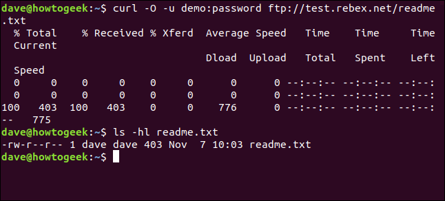 ls -hl readme.txt em uma janela de terminal