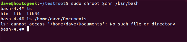 Ambiente chroot ativo em uma janela de terminal