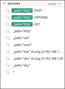 A lista "Histórico" preenchida automaticamente.