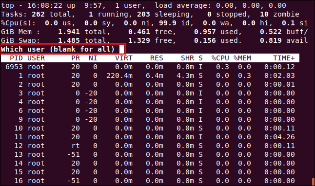 Prompt do usuário em uma janela de terminal. 