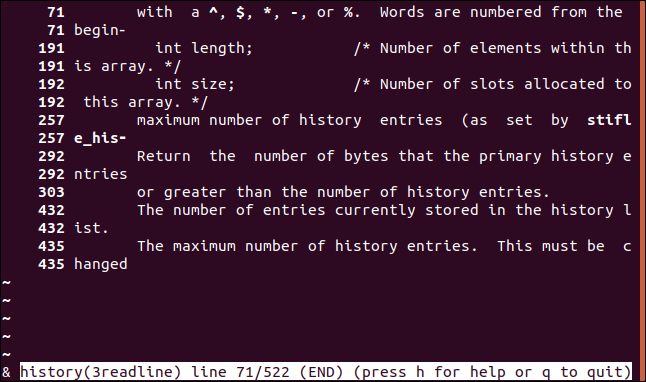 Linhas que contêm a palavra "número" em uma página de manual em uma janela de terminal.