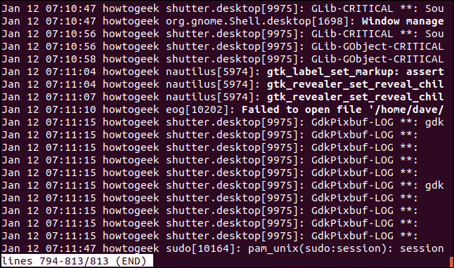 saída de sudo journalctl -S "2020-91-12 07:00:00" -U "2020-91-12 07:15:00" em uma janela de terminal