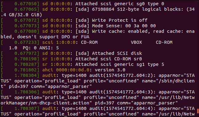 Saída de sudo dmesg -l debug, observe em uma janela de terminal