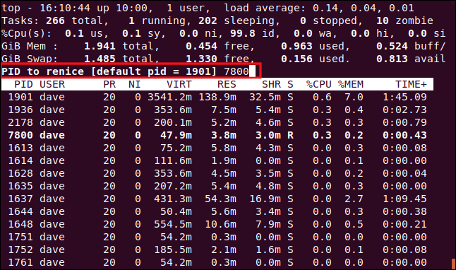 top solicitando o ID do processo de um processo, em uma janela de terminal.