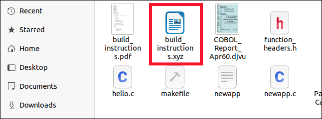 Arquivo OpenDocument identificado corretamente no navegador de arquivos Arquivos, embora sua extensão seja XYZ.