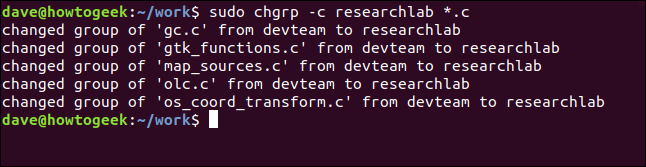 sudo chgrp -c researchlab * .c em uma janela de terminal