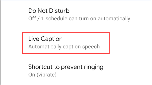 Toque em "Live Caption" se estiver listado.