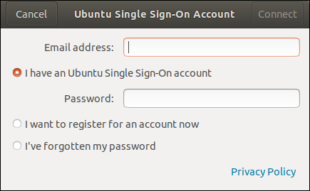 Janela de diálogo de logon único do Ubuntu