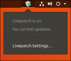 Ícone e menu da área de notificação do Livepatch
