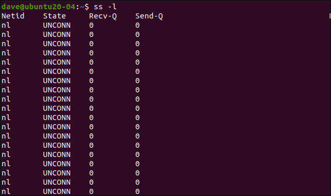 ss -l em uma janela de terminal.