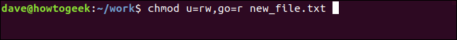chmod u = rw, og = r new_file.txt em uma janela de terminal
