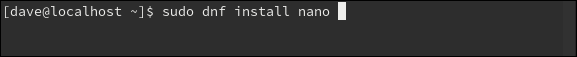 sudo dnf instalar nano em uma janela de terminal