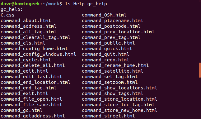 ls Help gc_help em uma janela de terminal