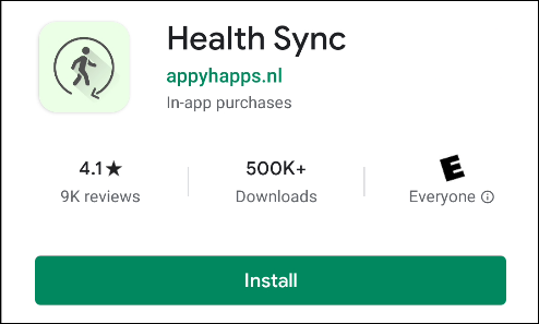O aplicativo "Health Sync" na Google Play Store.
