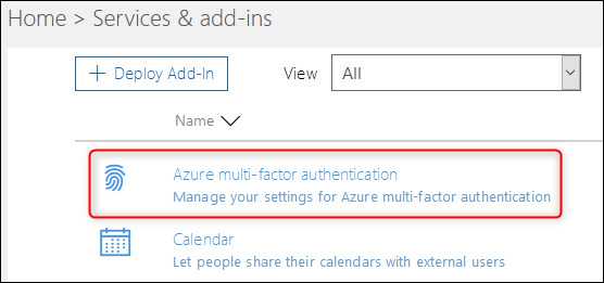 A opção "Autenticação multifator do Azure"